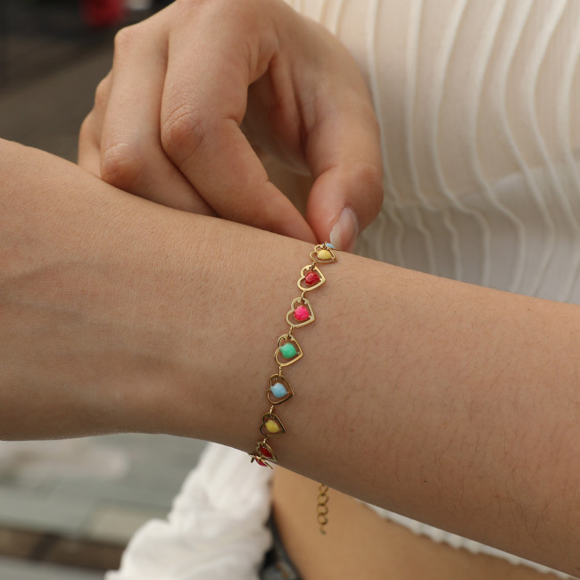 Wholesale Stainless Steel Women's Colorful Heart Bracelet