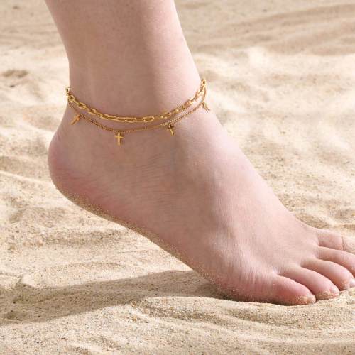 Wholesale Stainless Steel Cross Double Anklet