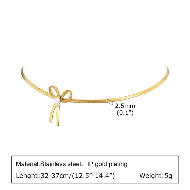 Wholesale Stainless Steel Gold Plated Ribbon Necklace