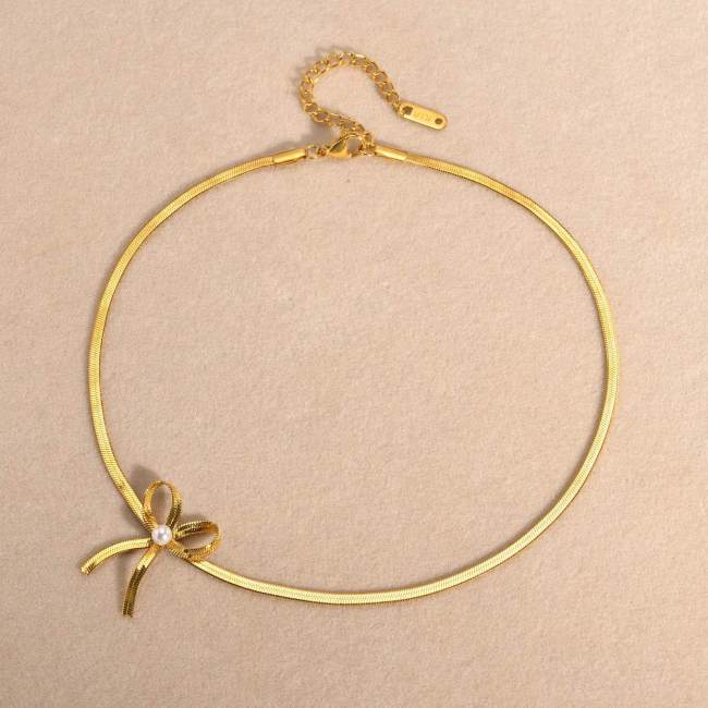 Wholesale Stainless Steel Gold Plated Ribbon Necklace