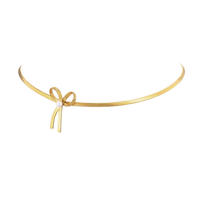 Wholesale Stainless Steel Gold Plated Ribbon Necklace