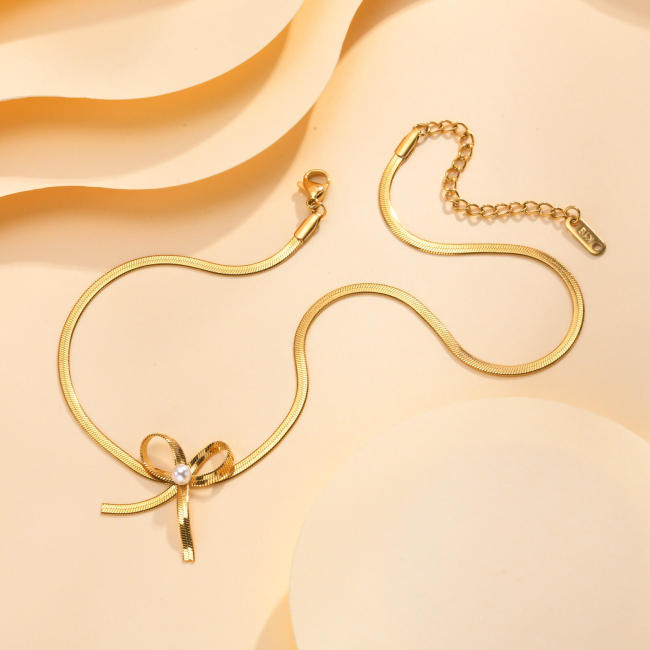 Wholesale Stainless Steel Gold Plated Ribbon Necklace