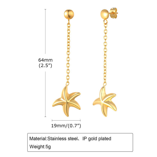 Wholesale Stainless Steel Starfish Tassel Earrings