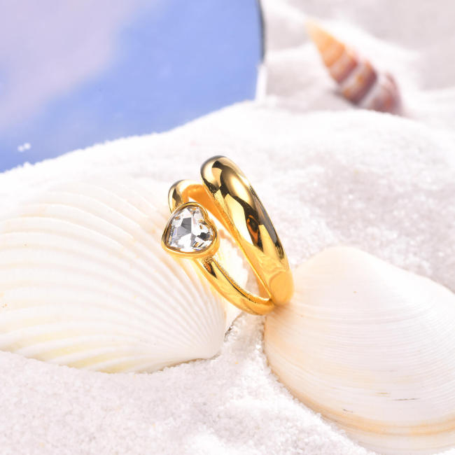 Wholesale Stainless Steel Split Double Ring with CZ Heart