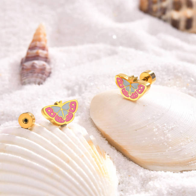 Wholesale Stainless Steel Colorful Enamel Butterfly Earrings