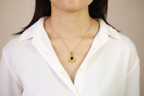 Wholesale Stainless Steel Agate Fan Pendant