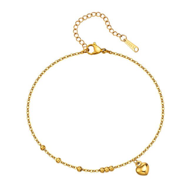 Wholesale Stainless Steel Bead Anklet with Heart