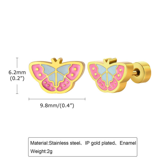 Wholesale Stainless Steel Colorful Enamel Butterfly Earrings