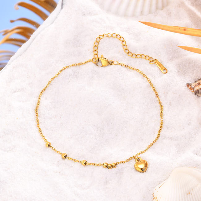 Wholesale Stainless Steel Bead Anklet with Heart
