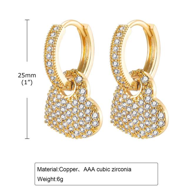 Wholesale Copper Full Zirconia Heart Earring