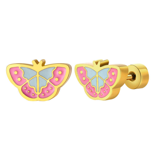 Wholesale Stainless Steel Colorful Enamel Butterfly Earrings