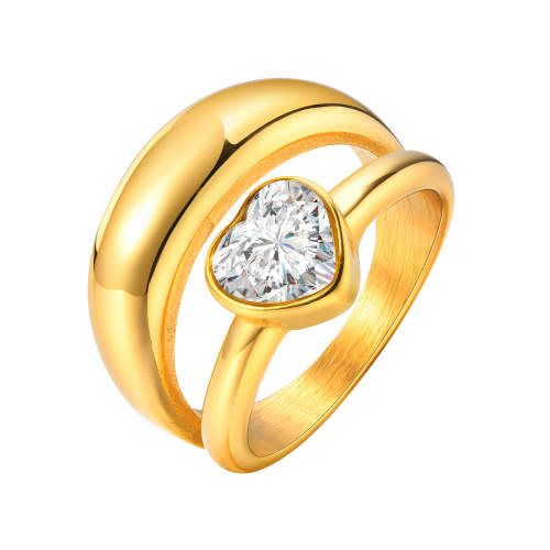 Wholesale Stainless Steel Split Double Ring with CZ Heart