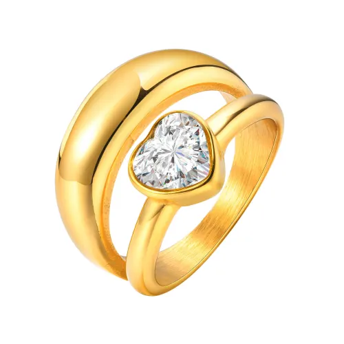 Wholesale Stainless Steel Split Double Ring with CZ Heart