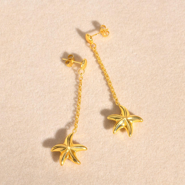 Wholesale Stainless Steel Starfish Tassel Earrings