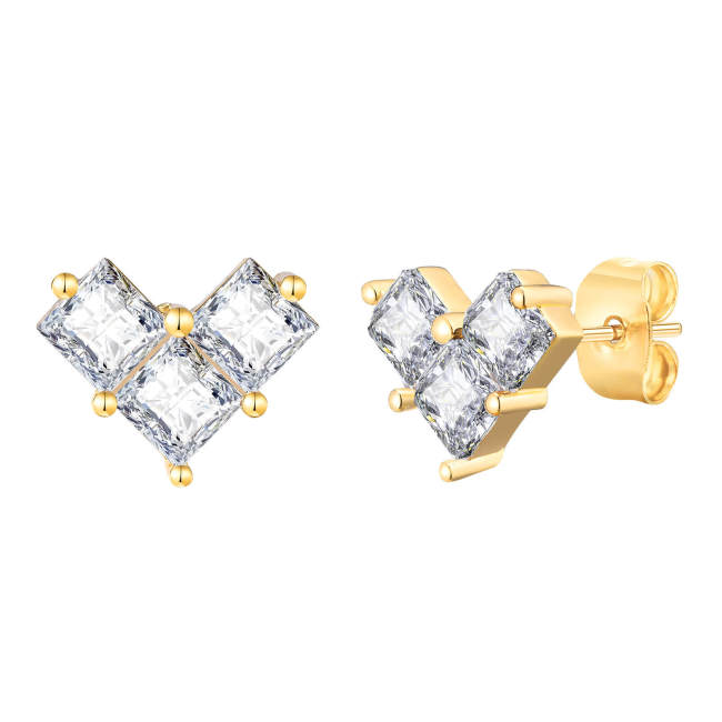 Wholesale Copper Zirconia Heart Stud Earrings