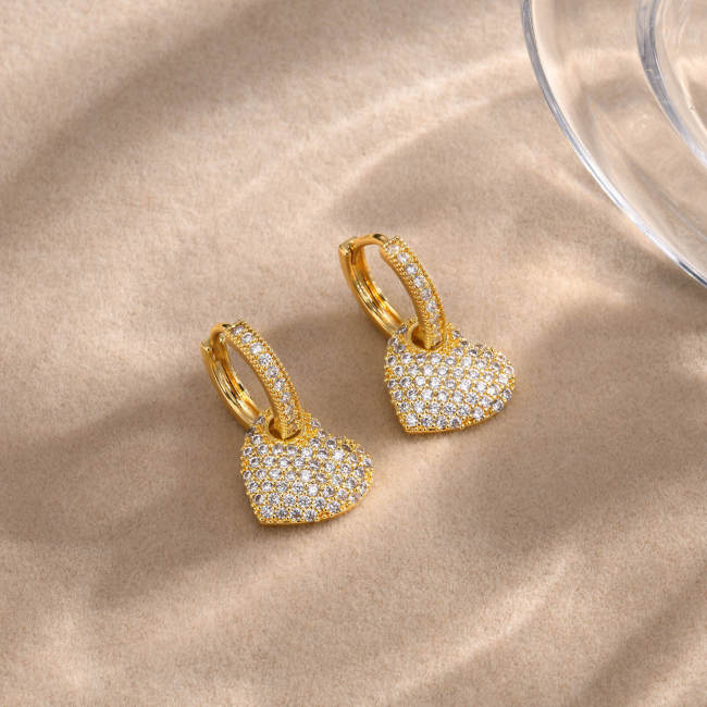 Wholesale Copper Full Zirconia Heart Earring