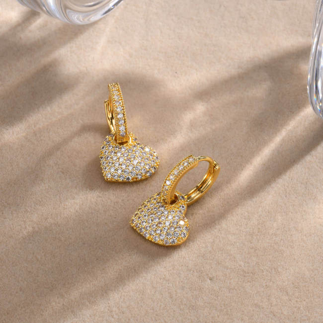 Wholesale Copper Full Zirconia Heart Earring