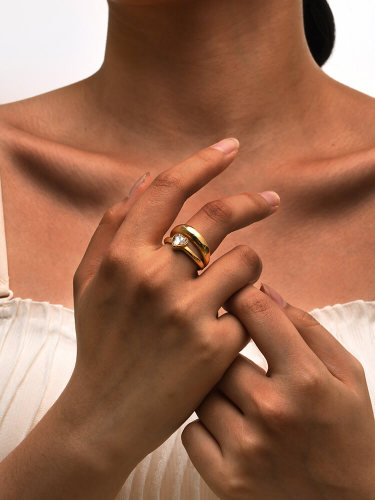Wholesale Stainless Steel Split Double Ring with CZ Heart