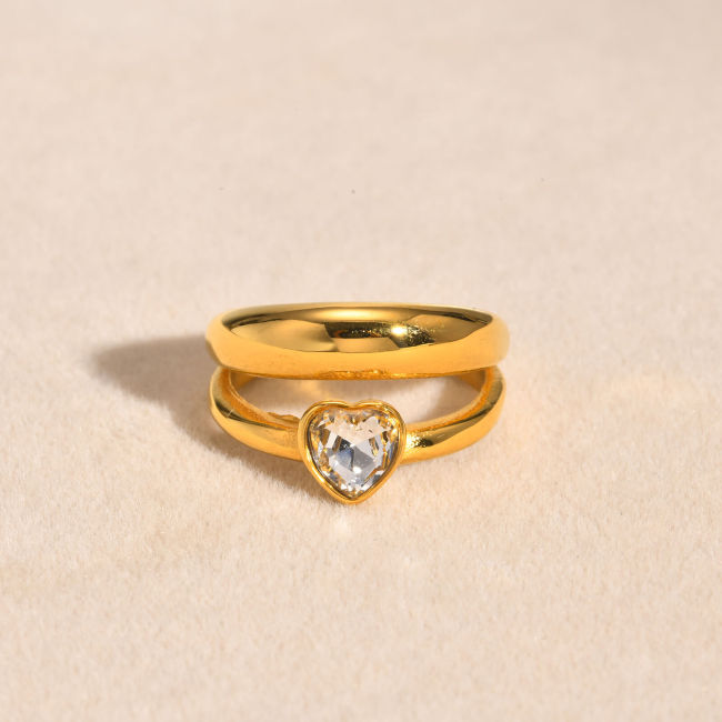 Wholesale Stainless Steel Split Double Ring with CZ Heart