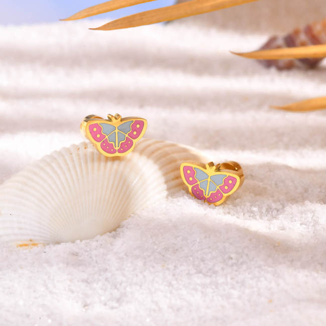 Wholesale Stainless Steel Colorful Enamel Butterfly Earrings