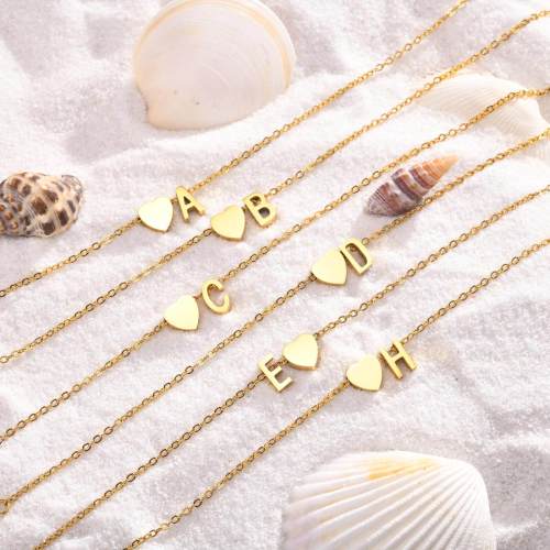 Wholesale Stainless Steel Heart Initial Anklet