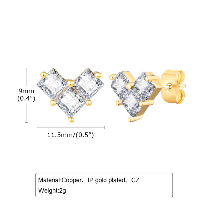 Wholesale Copper Zirconia Heart Stud Earrings