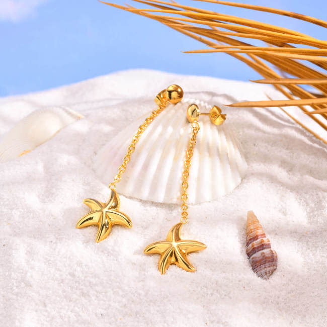 Wholesale Stainless Steel Starfish Tassel Earrings