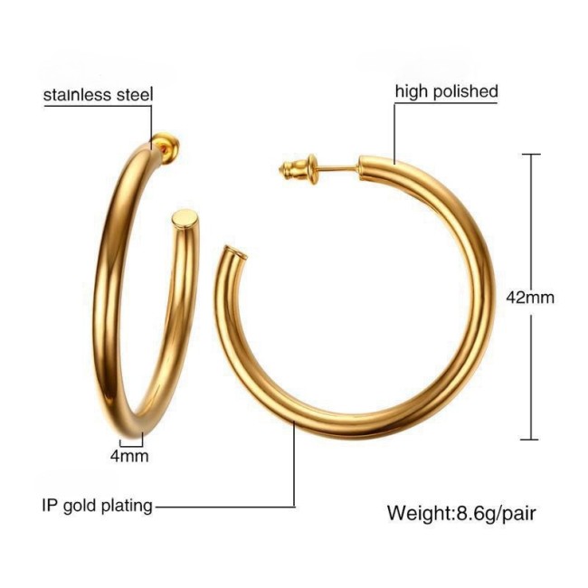 Wholesale Stainless Steel Classic Hip Hop Hoop Earrings