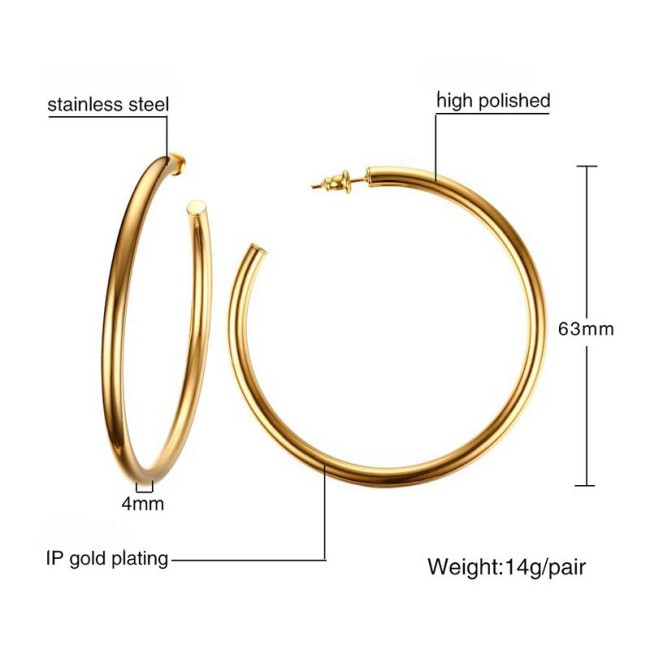 Wholesale Stainless Steel Classic Hip Hop Hoop Earrings
