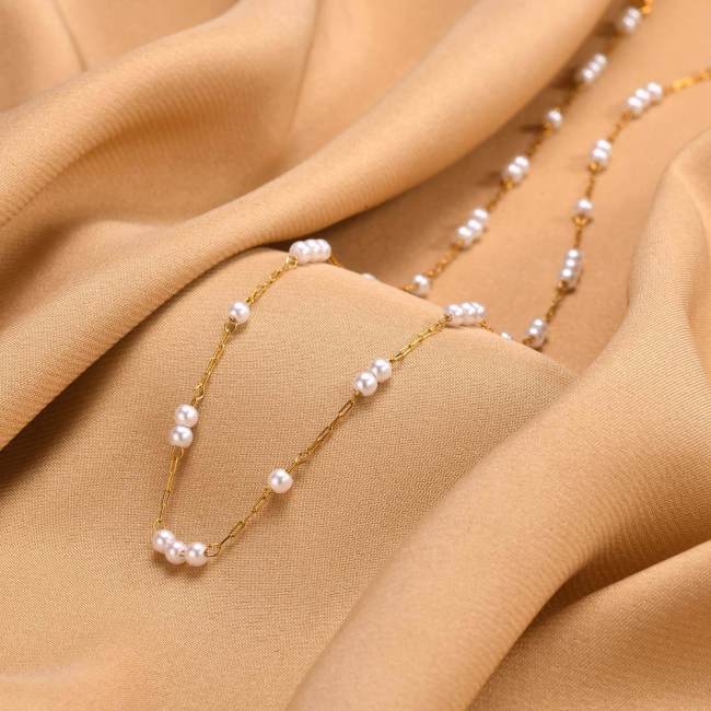 Wholesale Stainless Steel Imitation Pearl Beads Necklace