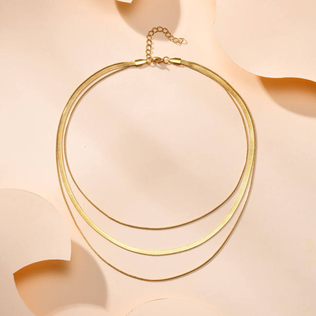 Wholesale Stainless Steel Triple Layered Snake Chain Necklace