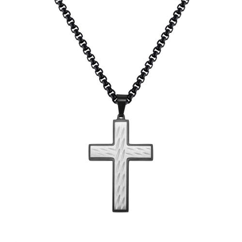 Wholesale Stainless Steel Two Tone Textured Cross Necklace