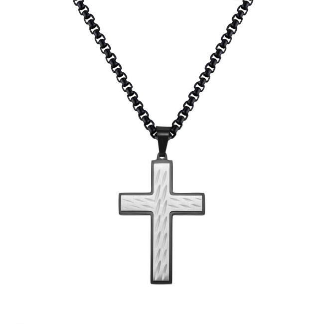 Wholesale Stainless Steel Two Tone Textured Cross Necklace