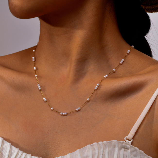 Wholesale Stainless Steel Imitation Pearl Beads Necklace