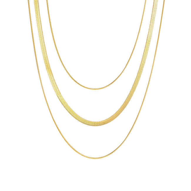 Wholesale Stainless Steel Triple Layered Snake Chain Necklace