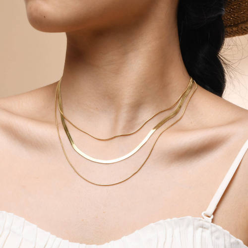 Wholesale Stainless Steel Triple Layered Snake Chain Necklace