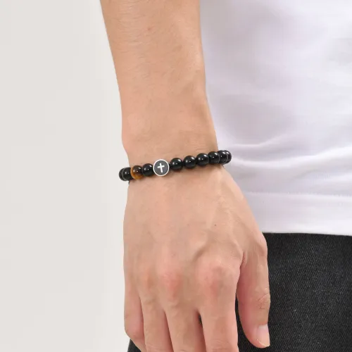 Wholesale Stainless Steel Cross Beaded Couple Bracelet
