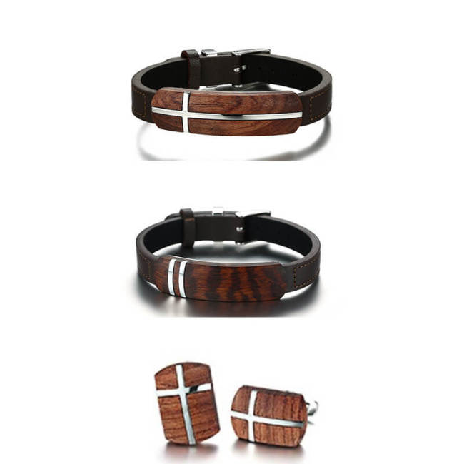 Wholesale Stainless Steel Rosewood Veneer Bracelet