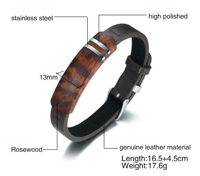 Wholesale Stainless Steel Rosewood Veneer Bracelet