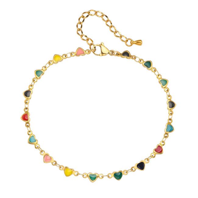 Wholesale Stainless Steel Colorful Heart Anklet