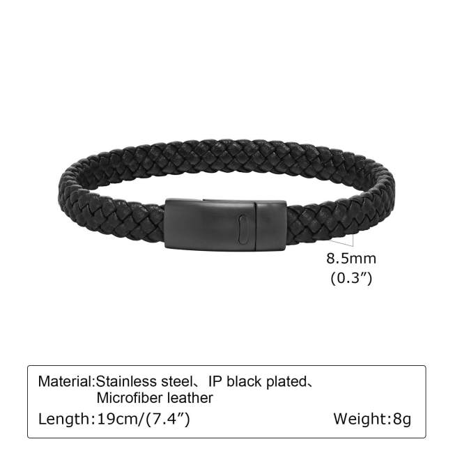 Wholesale Black Braided Leather Men's Bracelet