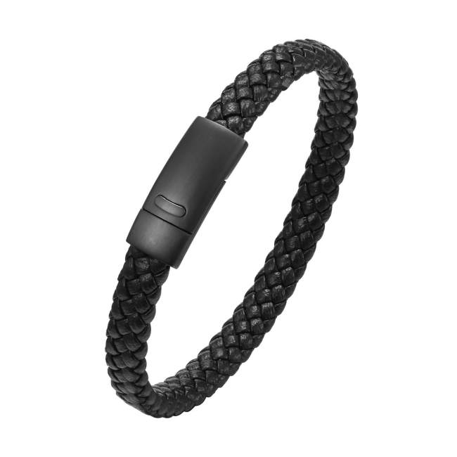 Wholesale Black Braided Leather Men's Bracelet