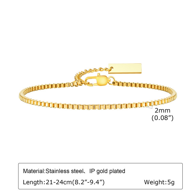 Wholesale Stainless Steel 2MM Box Chain Bracelet