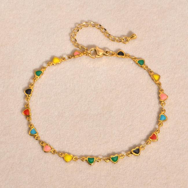 Wholesale Stainless Steel Colorful Heart Anklet