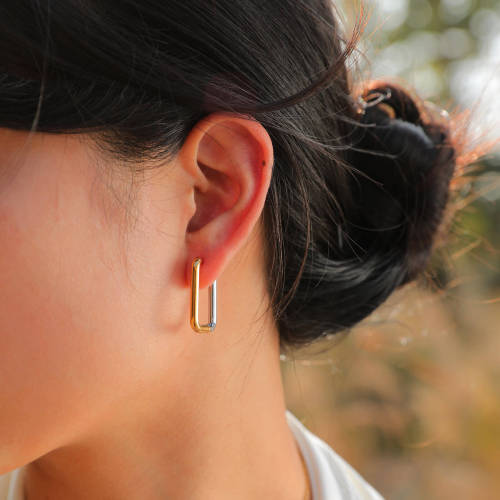 Wholesale Stainless Steel Two Tone Geometric Square Earrings