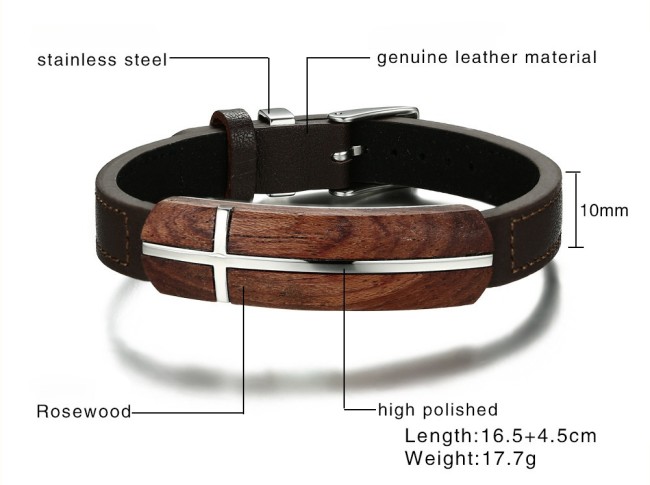 Wholesale Stainless Steel Rosewood Veneer Bracelet