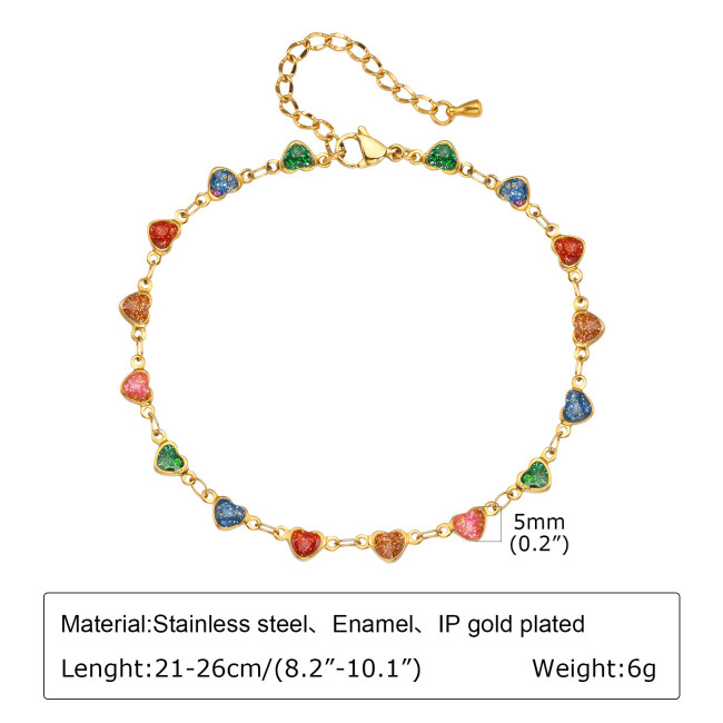 Wholesale Stainless Steel Colorful Heart Anklet