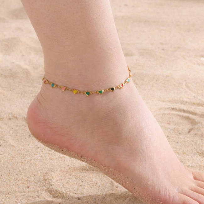 Wholesale Stainless Steel Colorful Heart Anklet