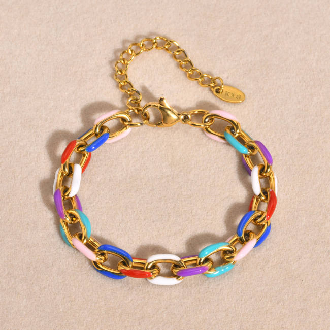 Wholesale Stainless Steel Colorful Cuban Chain Bracelet