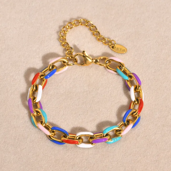 Wholesale Stainless Steel Colorful Cuban Chain Bracelet